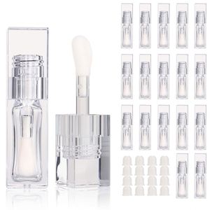 Tubo de brillo labial transparente de plástico con tapa de rosca de 5.5ml, bajo MOQ, al por mayor, envase vacío para lápiz labial, colorete líquido transparente con brocha grande - Product Image 1