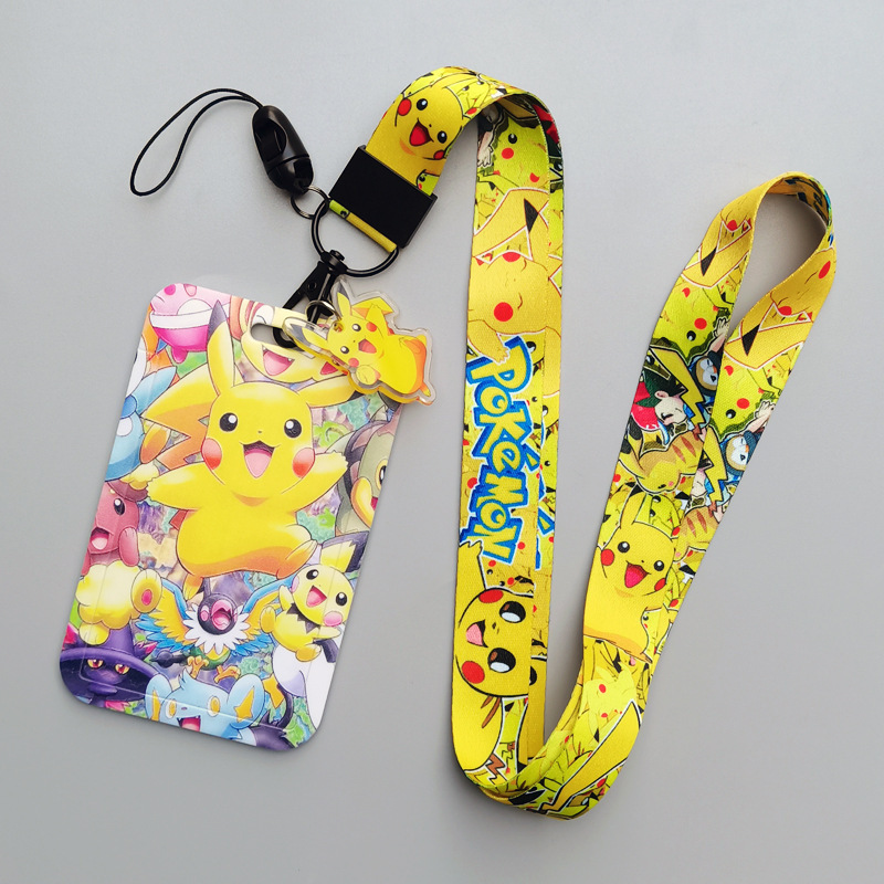 Lovely Cartoon Pokemoned Plastic Anti-Lost Card Holder Custom Polyester Lanyards Kids Gift Custom Student ID Badge Card Case Image 2