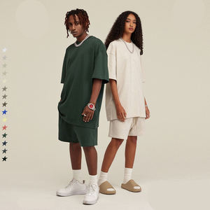 Conjunto de Camiseta y Pantalones Cortos de Verano 2023 Personalizados, de Poliéster/Algodón Grueso, Estampado Digital, Casual, Transpirable, de Punto, para Hombre y Mujer - Product Image 4