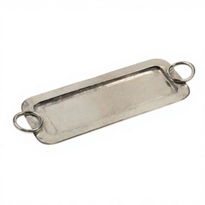 Bandeja de Servicio Metálica para Restaurantes con Asas de Anillo, Apta para Lavavajillas, Diseño Moderno, Bandejas Decorativas Reutilizables, En Stock - Product Image 1