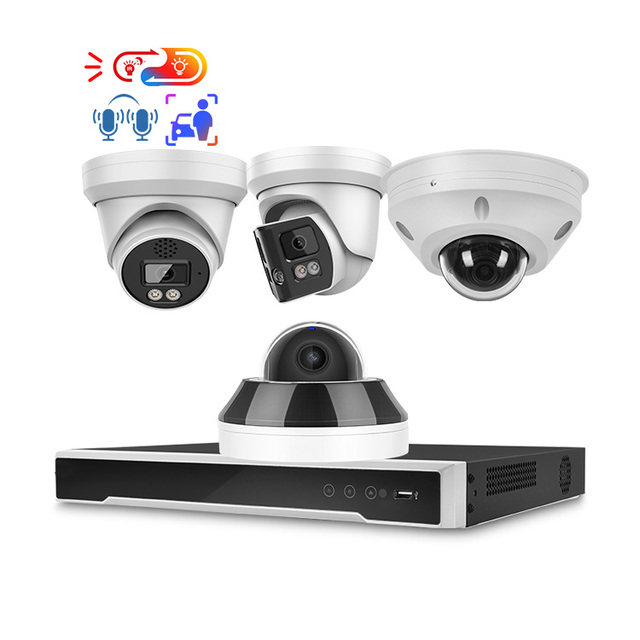 5MP 8MP 4K WaterProof Dual Light,Red and Blue Full Color Two Way Audio Dome Turret IP Camera 8Channel CCTV Surveil System Kit