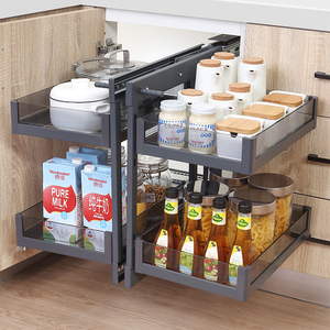 Ensemble complet d'unité d'angle coulissante sur mesure au design moderne, <span class=keywords><strong>avec</strong></span> paniers linéaires en fil d'acier argenté à tirage automatique, en fer, pour <span class=keywords><strong>cuisine</strong></span> - Product Image 5