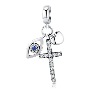 Qings Jewelry Cross Pendant Evil Eye Pendant 925 Sterling Silver Dangle Charms Pendants