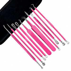 Kit d'outils d'extraction de boutons avec étui en cuir, en acier inoxydable 100% de couleur rose, 10 pièces de qualité supérieure - Product Image 1