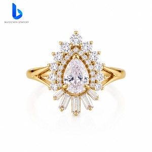 Nuovi Anelli di Fidanzamento e Matrimonio di Lusso in <span class=keywords><strong>Argento</strong></span> 925 Placcato Oro 18K con Tripla Intreccatura Faith Hope e Moissanite per Donne - Product Image 3