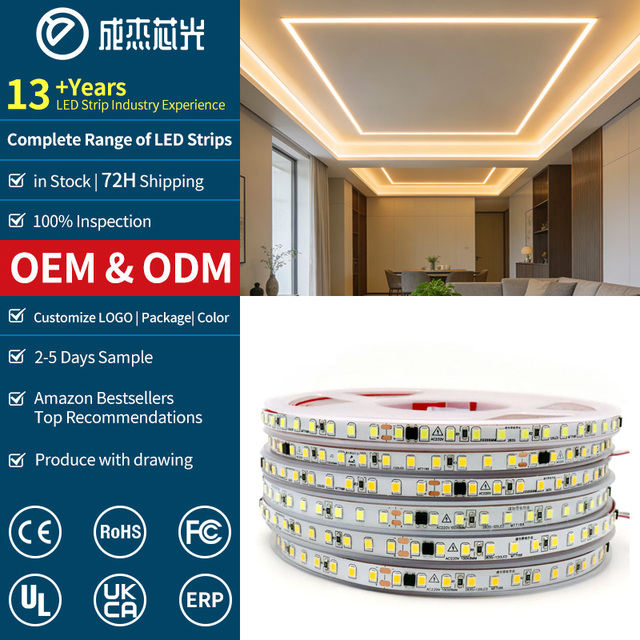 220V 2835 LED Strip Light, 120 LEDs/Meter, Flicker-Free, High Brightness, Household Decoration Light Strip