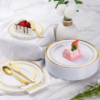 Ensemble de vaisselle et de couverts de luxe transparents violets de 175 pièces pour 25 invités, assiettes en plastique jetables sans BPA pour fête, mariage