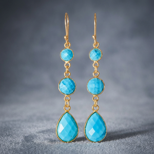 Turquoise Gemstone Sterling Silver 24k Gold Plated Long Drop Dangle Earrings Unisex Teardrop Statement Fashion Jewelry - Product Image 3