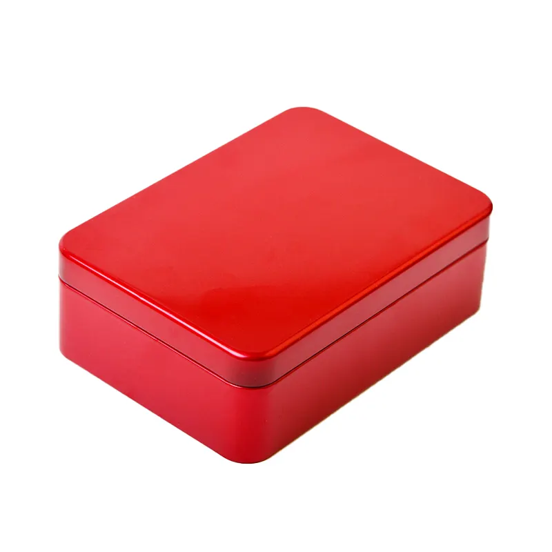 Low moq red small tin box organizer storage portable gift tin box custom logo rectangle metal tin box