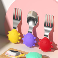 Vente en gros Bebestep Ensemble de couverts en silicone de qualité alimentaire sans BPA-Bébé Coccinella Septempunctata Design Cartoon Cuillère Fourchette Alimentation PP