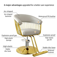Chaise de barbier pivotante en acier inoxydable plaqué or, couleur personnalisable, robuste, réglable en hauteur par vérin hydraulique, durable pour salon