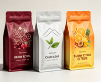 Sachets de thé en aluminium à fond plat, imprimés sur mesure, résistants à l'humidité, avec fermeture à glissière sur 8 côtés, adaptés au café, au thé et aux collations