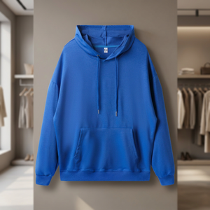Sweat-shirt à capuche bleu roi pour homme, décontracté, uni, à manches longues, avec poche kangourou et cordon de serrage - Product Image 3