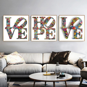 Tableaux sur toile modernes style nordique Graffiti Art LOVE HOPE, affiches et impressions murales pour salon et décoration intérieure - Product Image 6