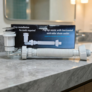 Kit de desagüe emergente para lavabo <span class=keywords><strong>con</strong></span> tapa de acero inoxidable, manguera flexible, sifón transparente antiolores y set de desagüe para fregadero de baño - Product Image 2