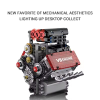 G8909 Mini Motor Listrik Supercharger V8 Engine Lighting Model Kit Set Blok Bangunan Teknik Mekanik Dinamis untuk Anak-anak