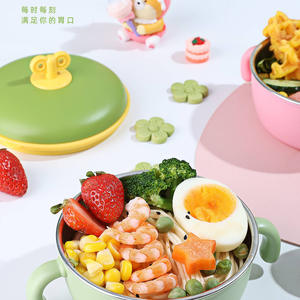 Tazón de comida para bebés Tedemei, tazón de fideos con aislamiento de acero inoxidable 304 con dibujos animados para niños de 2 a 4 años, verde, rosa, azul - Product Image 2