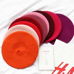 Vente en Gros Nouveau Design Béret Monochrome <span class=keywords><strong>Femme</strong></span> Automne <span class=keywords><strong>Hiver</strong></span> Coréen Littéraire Couleur Bonbon Laine pour Femmes - Product Image 1