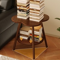 Table d'appoint/bout de canapé convertible en forme de pétale à 2 niveaux avec rangement, pieds en bois massif, écologique et durable, table de chevet décorative pour salon