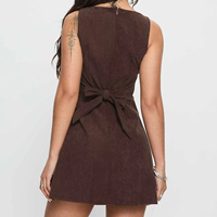 Vestido Mini de Pana Marrón para Mujer con Cuello Barco, Lazo en la Espalda, Estilo A-Line, Sexy, Y2K, Vintage, Otoño Invierno, Casual, Diario