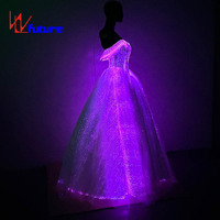 Robe de mariée futuriste scintillante avec fibre optique, bustier, éclairée par LED pour spectacle et soirée