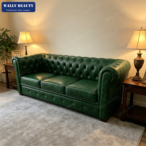 Canapé de salon vintage en cuir vert, style Chesterfield classique, pour salon de coiffure, sièges traditionnels - Product Image 1