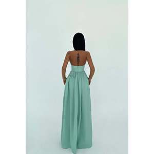 chinese dress ladies Rayna Blue Dress Ankle Length Straight Neckline