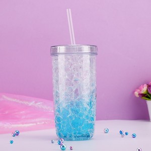 Gradient Color Changing Ice Crusher Cup With Straw Large Capacity For Cold Drinks Party Use Two Piece Set - Product Image 3