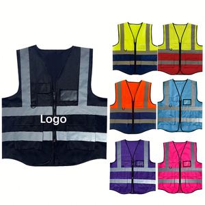 Gilet de sécurité personnalisé en polyester pour géomètre, cycliste, ou coureur, noir, réfléchissant, avec logo imprimé, pour impression par machine - Product Image 1