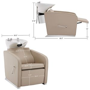 Fauteuil de lavage professionnel inclinable beige pour salon de coiffure et esthétique, avec bac à shampoing réglable - Product Image 4