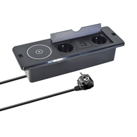 Prise de courant multifonctionnelle avec couvercle rabattable intégré, 2 prises, double USB-A et USB Type-C, et chargeur sans fil