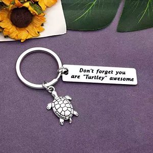 Llavero de Acero Inoxidable Grabado con Tortuga de Viaje, Etiqueta Inspiradora con Encanto de Tortuga 3D, Anillo para Llaves de Metal Pulido para Viajeros - Product Image 5