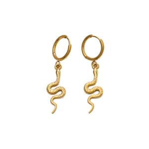 Boucles d'oreilles pendantes serpent tendance en acier inoxydable pour femme, plaqué or 18 carats, bijoux fantaisie, étanches, avec pendentif géométrique en forme de cerceau - Product Image 4