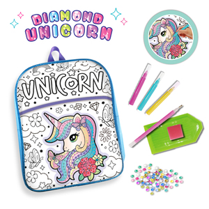 Sac à dos licorne à peindre avec des diamants - Sac d'école éducatif pour enfants - Polyester - Capacité 20-36L - 3+ ans - Cadeau de <span class=keywords><strong>rentrée</strong></span> <span class=keywords><strong>scolaire</strong></span> - Product Image 1