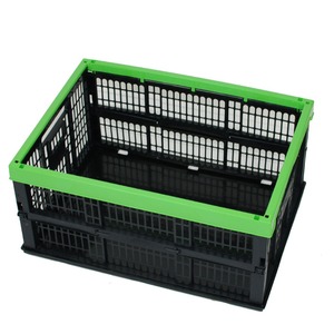 Caisse en plastique pliable noire avec bord vert, empilable, pour le jardin et l'agriculture - Product Image 1