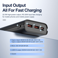 Aspor A336 Batterie externe haute qualité 22.5W Pd QC3.0 Batterie externe LCD Discplay Charge rapide 20000mAh