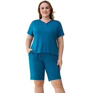 Customized Women's Bamboo Viscose V Neck Shirt and Bermuda Shorts Summer <strong>Pajama</strong> Set Made With Organic Bamboo Fiber Fabrics