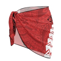 Pareo de Playa Estilo Polinesio Rojo Vintage para Mujer, Cubre Trajes de Baño, Falda Corta Sexy para Bikini