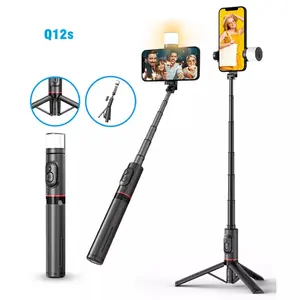 Q12 Q12s courbe lumière pince Invisible téléphone portable parapluie trépied Selfie bâton avec télécommande