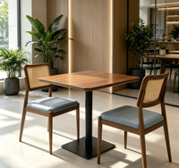 Chaise de salle à manger en rotin avec structure métallique, siège rembourré en cuir, style moderne, pour restaurant, café, bistrot, banquet