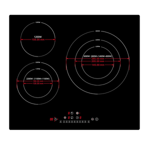 Table de cuisson <span class=keywords><strong>vitrocéramique</strong></span> encastrable CE RoHS 3 zones 7000W 59cm <span class=keywords><strong>avec</strong></span> contrôle tactile, verrouillage enfant et minuterie - Product Image 2