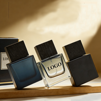 Prix d'usine – Flacons de parfum carrés en verre noir mat de 30 ml, dégradé givré, avec pulvérisateur à pompe et fond épais, sérigraphie