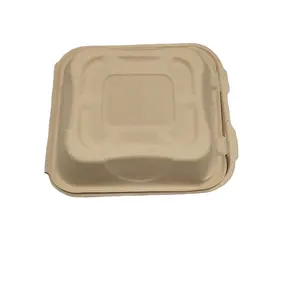 Üreticinin özel 3 bölmeli parçalanabilir sızdırmaz Bento yemek kabı temizle biyobozunur tek kullanımlık tabaklar Compostable çin