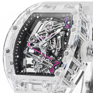 Reloj mecánico automático Skeleton Tourbillon para hombre, caja de cristal, reloj de caucho blanco - Product Image 3