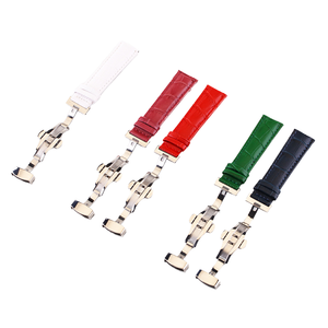 Correa de <span class=keywords><strong>reloj</strong></span> con hebilla de mariposa automática de alta calidad, accesorio de pulsera de cuero de grano completo de piel de Animal Real en Color rosa - Product Image 4