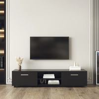 Meuble TV 70 pouces avec étagères ouvertes, console multimédia en métal noir, table de divertissement, meuble de rangement pour salon