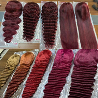 Perruque en cheveux humains ondulés profonds 99J 13x4 Lace Front pour femmes noires, couleur bordeaux, pré-plumée, vente en gros