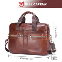 Sac à main pour ordinateur portable BULLCAPTAIN pour homme en cuir véritable de 14 pouces - Sac messager de luxe décontracté pour affaires, sac à bandoulière imperméable