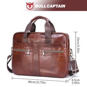 BULLCAPTAIN <b>Briefcase</b> Shoulder Messenger Bags Men's Genuine Leather 14-inch Laptop Bag's Men's <b>Briefcase</b> Office Business Handbag - Product Image 5