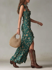 Vestido Maxi Bohemio con Volantes para Mujer, Sin Mangas, con Abertura Alta, para Vacaciones en la Playa - Product Image 2